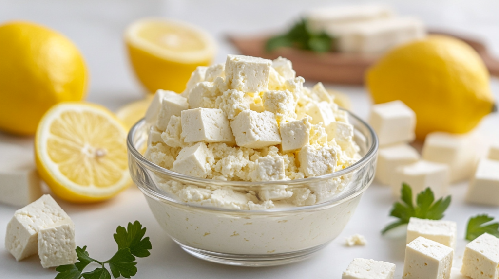 Homemade dairy free cottage cheese made from tofu